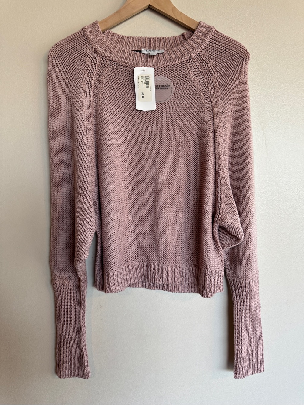 EVEREVE Hazel Crew Pullover Sweater M Dusty Rose Pink Chunky Open Knit NWT